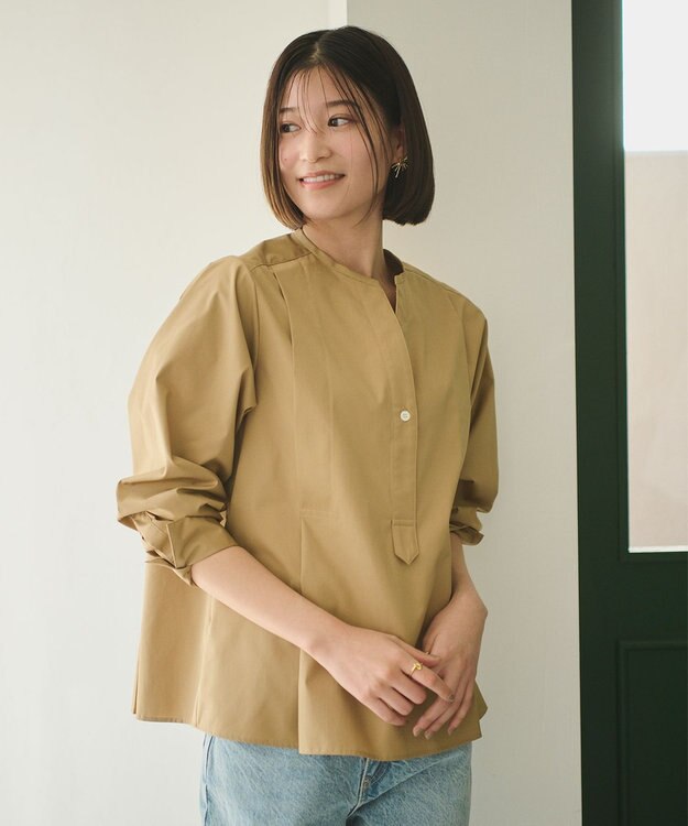 #Newans 【ANSWER for 骨格ストレート】タックデザインスキッパーネックシャツ キャメル系