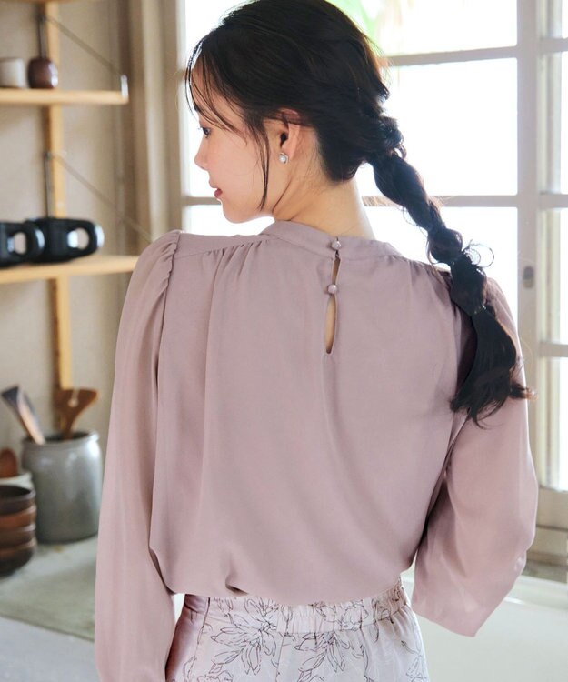 Tiaclasse 【洗える】シフォンシャーリングブラウス ピンク