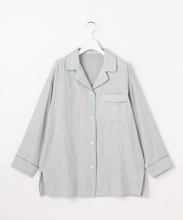 自由区 【WEB限定】オーガニックコットンパジャマ グレーストライプ×グリーン