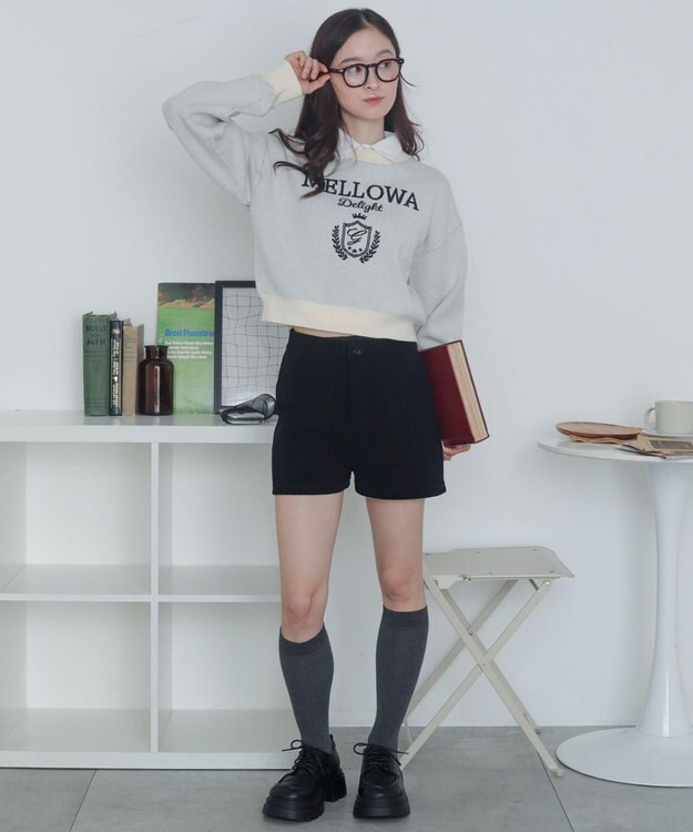 WEGO シャツドッキングジャガードニット ホワイトアイボリー