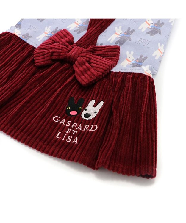 PET PARADISE リサとガスパール リボン つなぎスカート 《であい柄》 小型犬 レッド