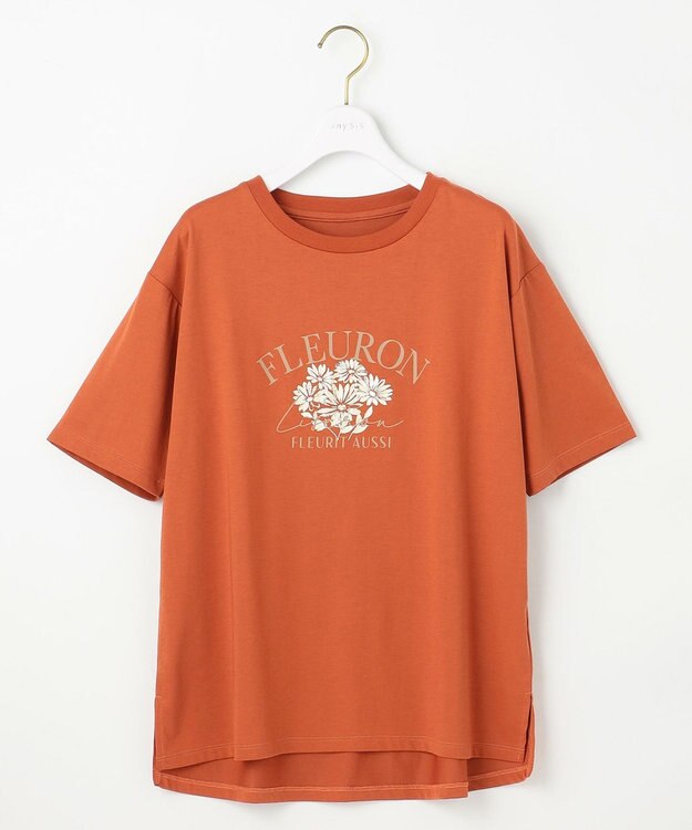 ANY SIS 【洗える】ロゴ刺繍 Tシャツ オレンジフラワー