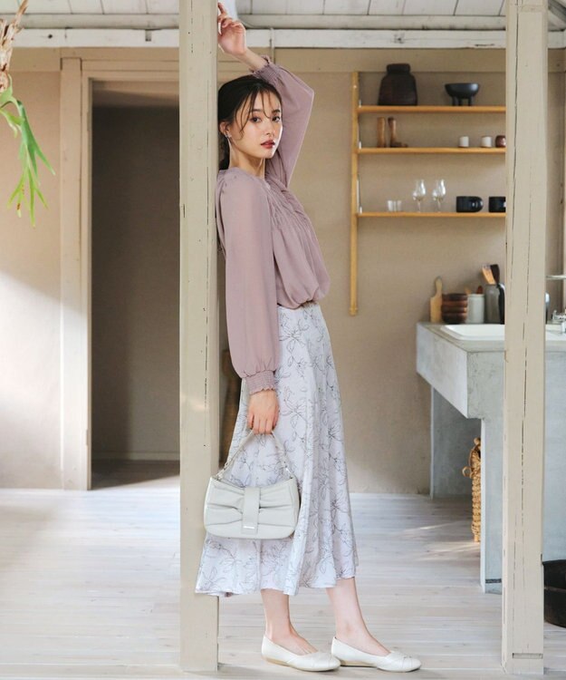 Tiaclasse 【洗える】シフォンシャーリングブラウス ピンク