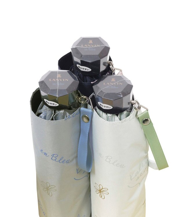 MOONBAT 【一級遮光/晴雨兼用】LANVIN en Bleu (ランバン オン ブルー) 折りたたみ日傘 ラインドローイング 遮光 遮熱 UV ディープブルー