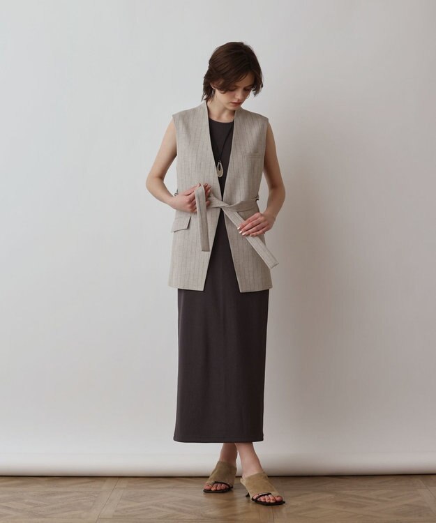 GRACE CONTINENTAL ストライプノーカラージレ ベージュ