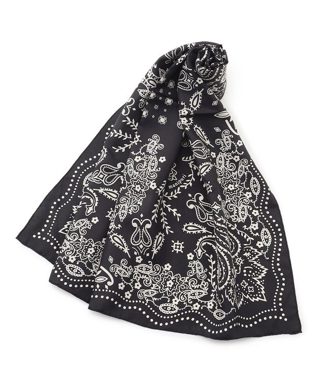 23区 manipuri カレイドバンダナ シルク スカーフ ブラック系