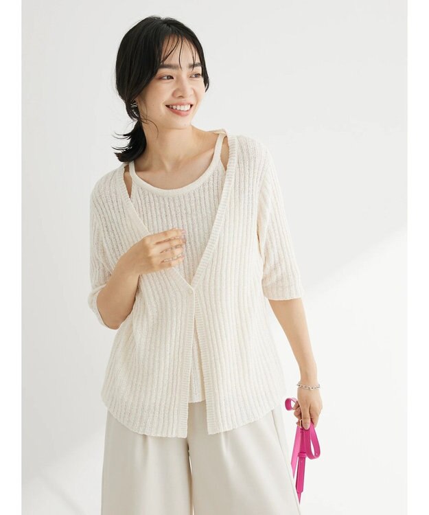 Green Parks テープヤーンドッキングニットプルオーバー Off White