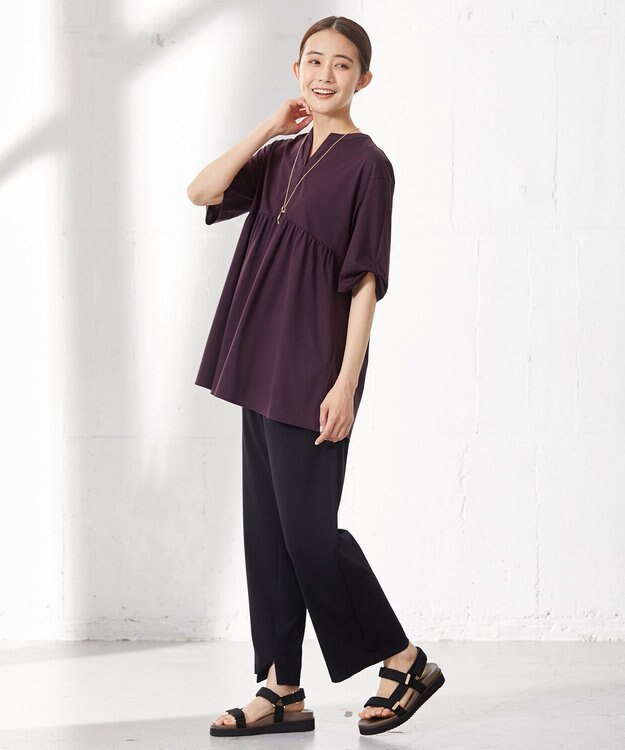 J.PRESS LADIES 【洗える】プレーティング キーネック カットソー パープル系