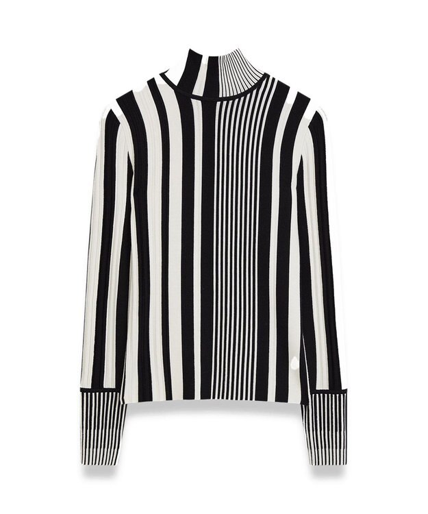 JOSEPH 【洗える】ストライプアンドプリーツ　ハイネックニット Ivory/Black