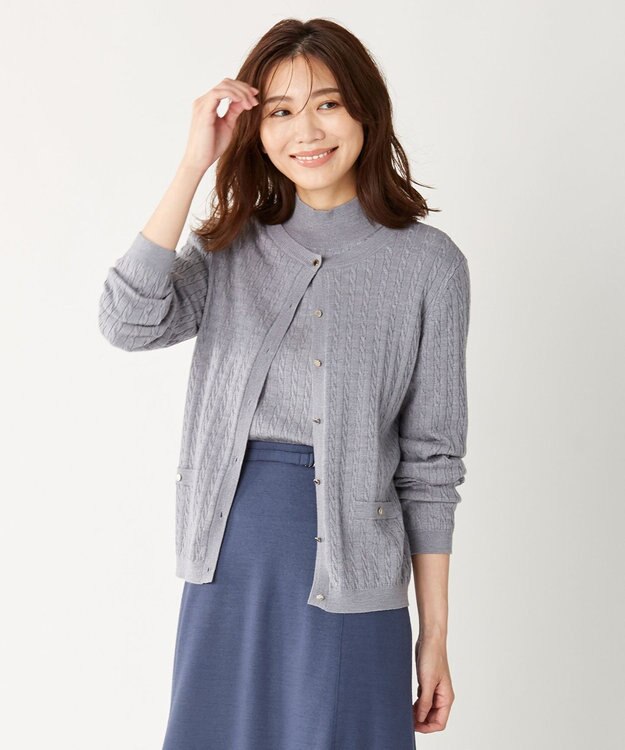 J.PRESS LADIES 【洗える】KNIT BASIC ミディ丈 カーディガン ライトグレー系