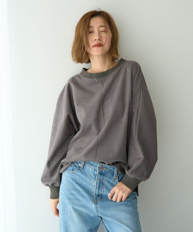 YECCA VECCA フェイクスエードデザインステッチプルオーバー Charcoal Gray