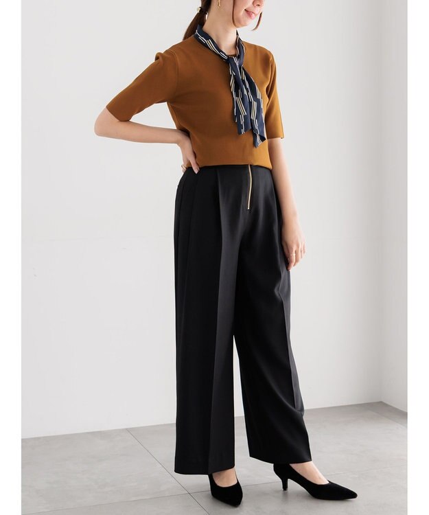 Te chichi スカーフカラーハーフスリーブニット ブラウン