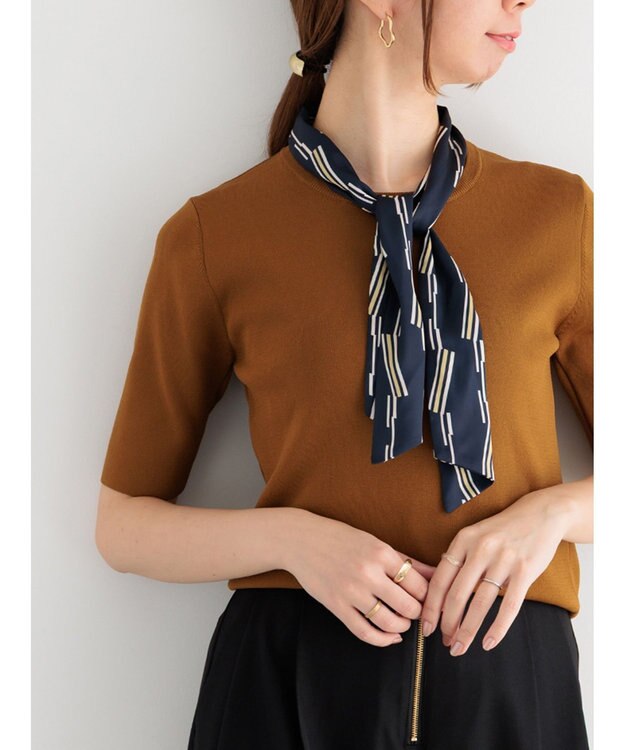 Te chichi スカーフカラーハーフスリーブニット ブラウン