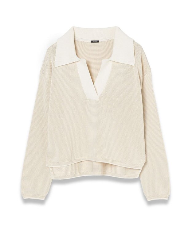 JOSEPH 【洗える】マイクロストライプ　ポロカラーニット Ivory/Quail