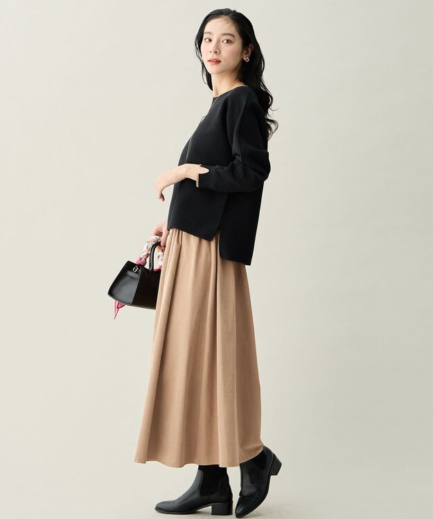 ANY L 【2SET】バイカラーニット×スエードスカートセット ブラック×キャメル