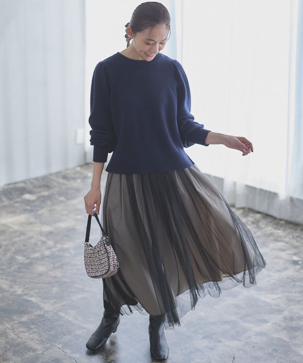 組曲 【8色展開・前後着用可】ウールカシミヤミックス パフスリーブ ニット ネイビー系