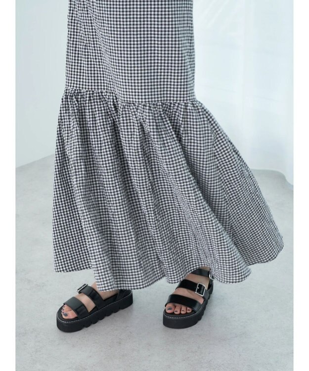 earth music&ecology ギンガムチェックマーメイドスカート Black