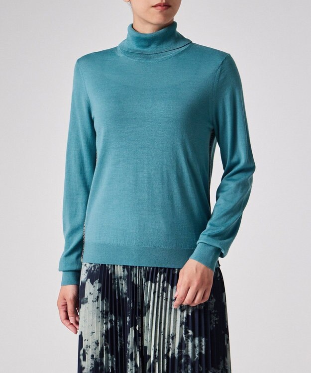 Paul Smith ドレープウール ストライプ タートルネック ニット グレイッシュブルー