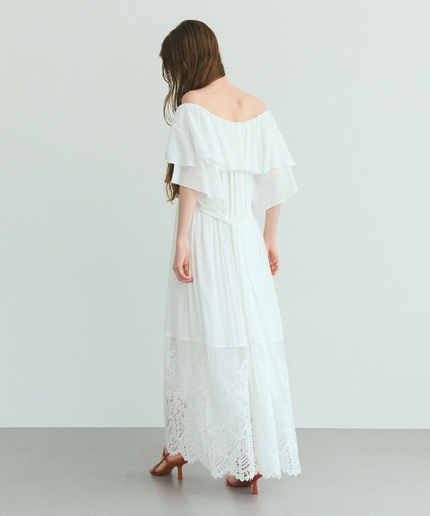 GRACE CONTINENTAL ラッフルレース切替マキシ ホワイト
