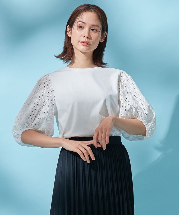 ANY スリーブレースコンビTシャツ オフ