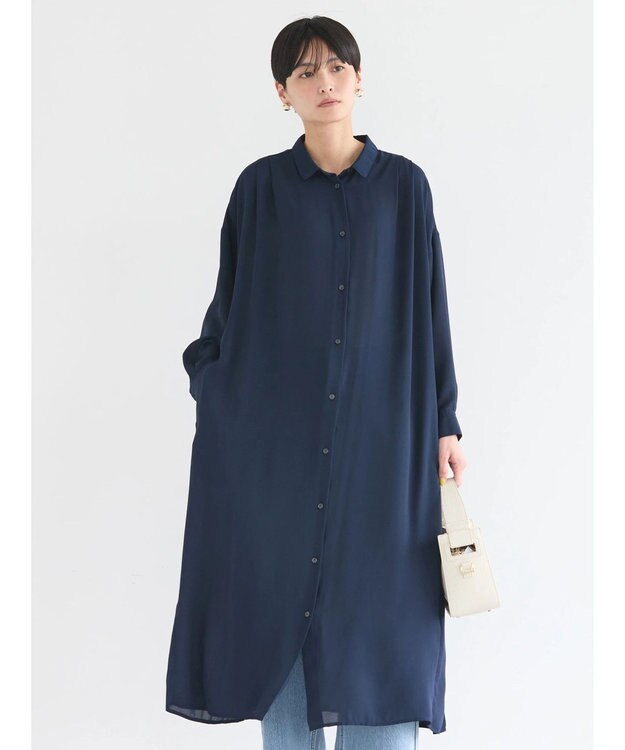 AMERICAN HOLIC ジョーゼットバックプリーツワンピース Navy