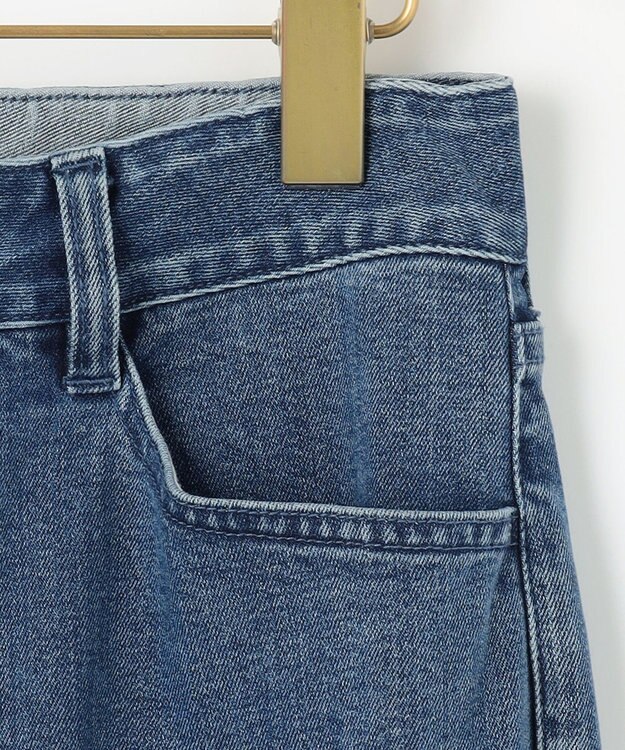 組曲 L ライトデニム ベルト付きストレートパンツ インディゴネイビー系