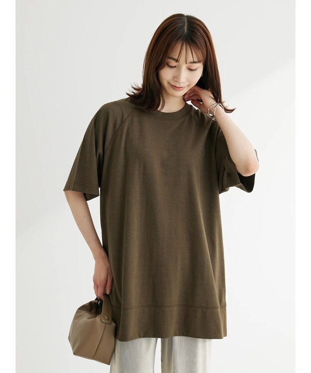 Green Parks 接触冷感５分袖ラグランチュニック Khaki