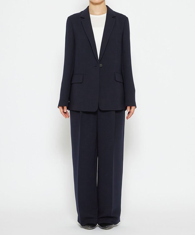 uncrave 【防しわ・洗濯機洗い可】ウォッシャブル ダブルクロス ワイドパンツ（uncrave STANDARD） ネイビー