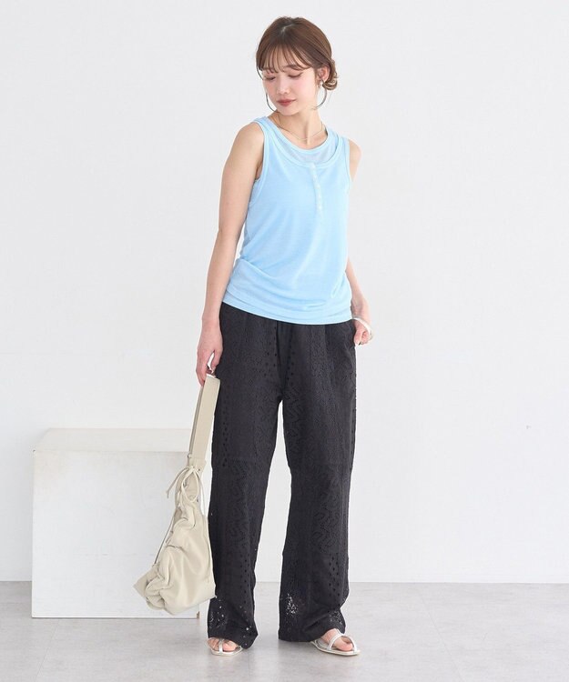 earth music&ecology 【セットアップ対応】【WEB・一部店舗限定】パッチワークレースパンツ Black