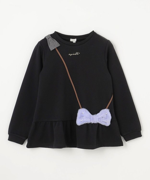 ANY KIDS 裏シャギーポシェットトレーナー ブラック×リボン