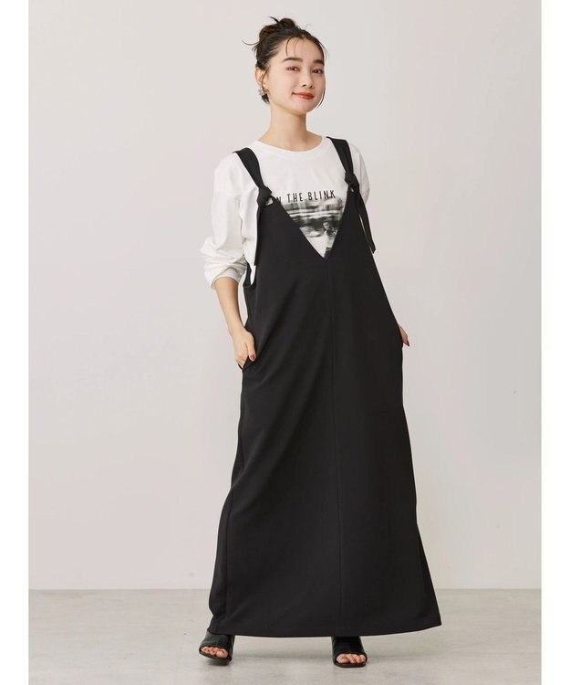 AMERICAN HOLIC 両ＶネックＩラインワンピース Black