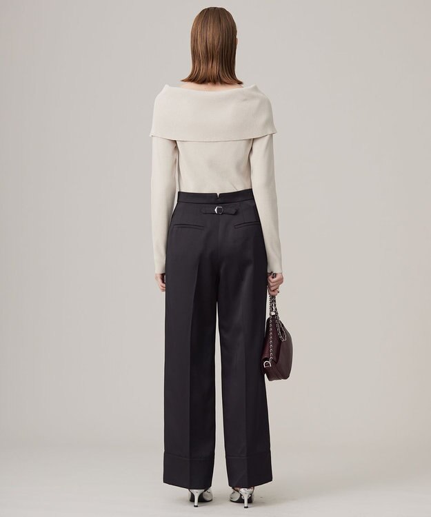 ICB L 【CLASSY.1月号掲載・2WAY・洗える】 クリアサテン ワイドストレートパンツ ブラック系