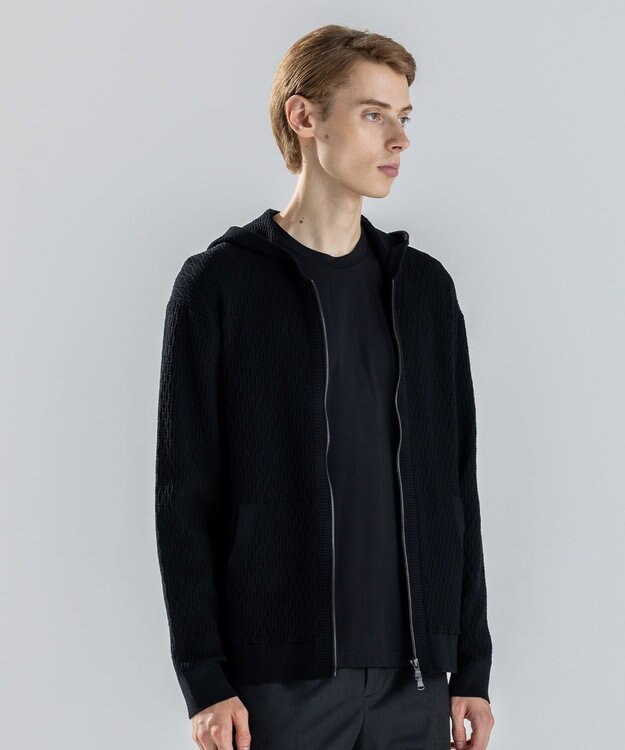 JOSEPH HOMME 【新柄】  ヴィスコースリンクス　ジップアップニットフーディー ブラック系
