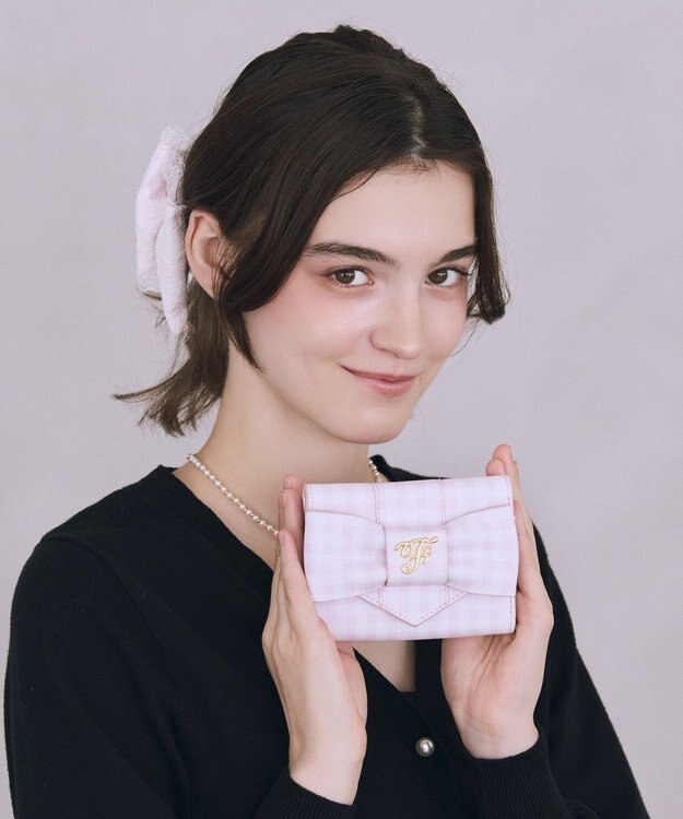 Maison de FLEUR ギンガムチェックＦリボンウォレット Pink