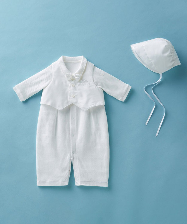 MIKI HOUSE HOT BISCUITS 【ミキハウス】 ツーウェイオールセットタキシード風【秋冬向け】 白