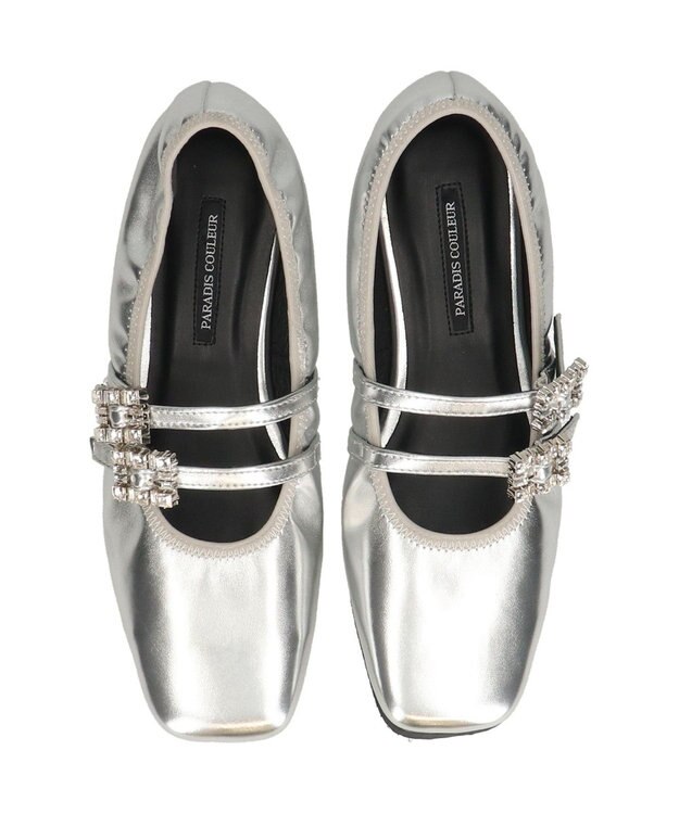 Bridget Birkin 【PARADIS COULEUR】ビジューバックルダブルストラップバレエ シルバー