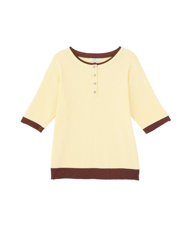 earth music&ecology ヘンリーネック半袖ニットプルオーバー Yellow