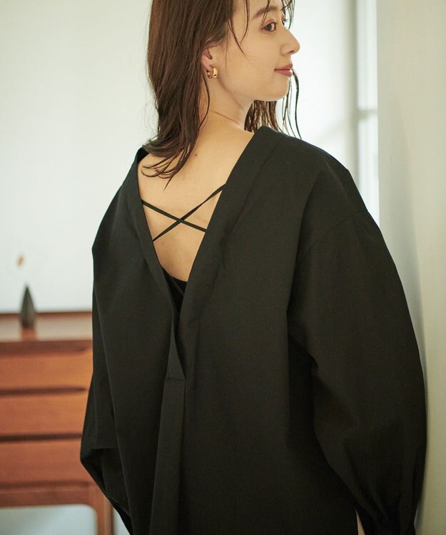 #Newans 【ANSWER for ヘルシーカジュアル】クロスリボンシャツ ブラック系