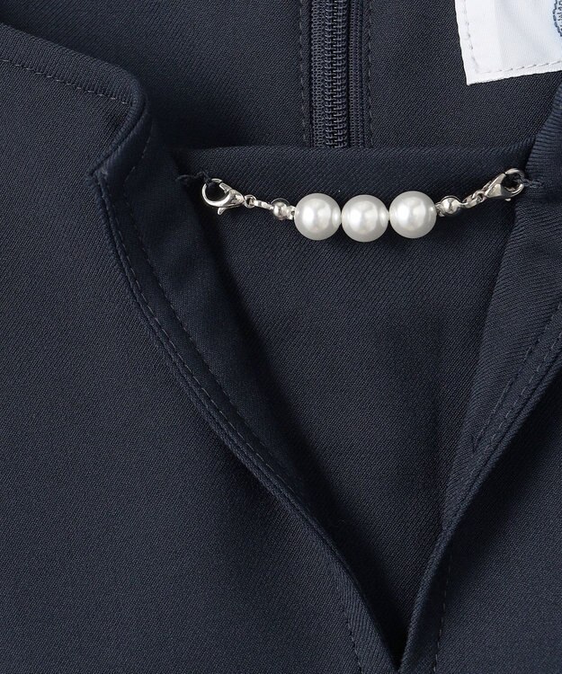 J.PRESS LADIES L 【洗える】T/Rウォッシャブルギャバ パール釦 ワンピース ネイビー系