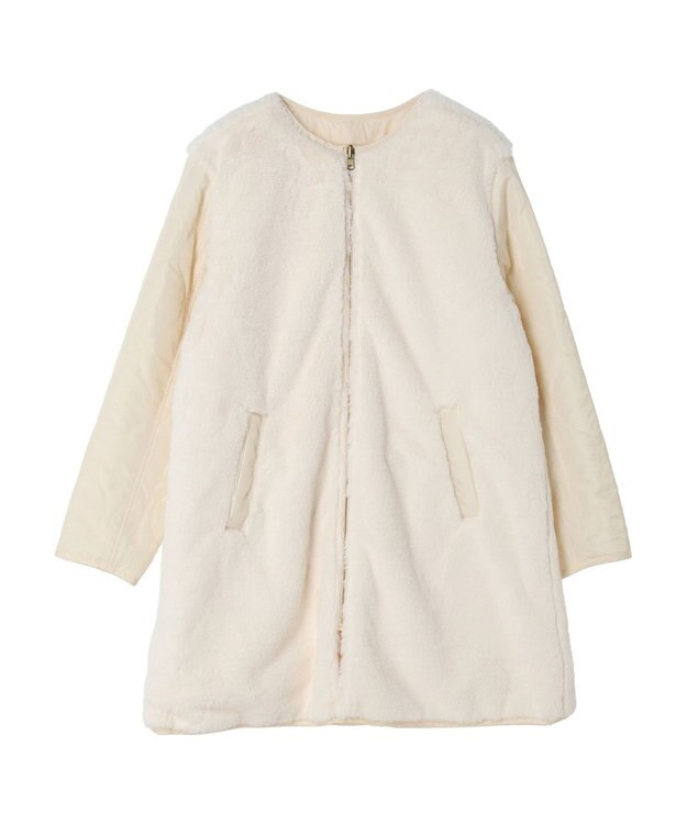 earth music&ecology ファー＆キルティングリバーシブルコート Ivory