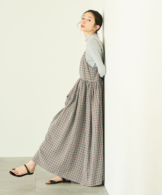 #Newans ボリュームチェックキャミワンピ ブルーチェック