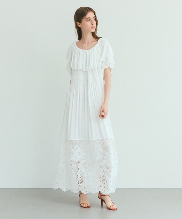 GRACE CONTINENTAL ラッフルレース切替マキシ ホワイト