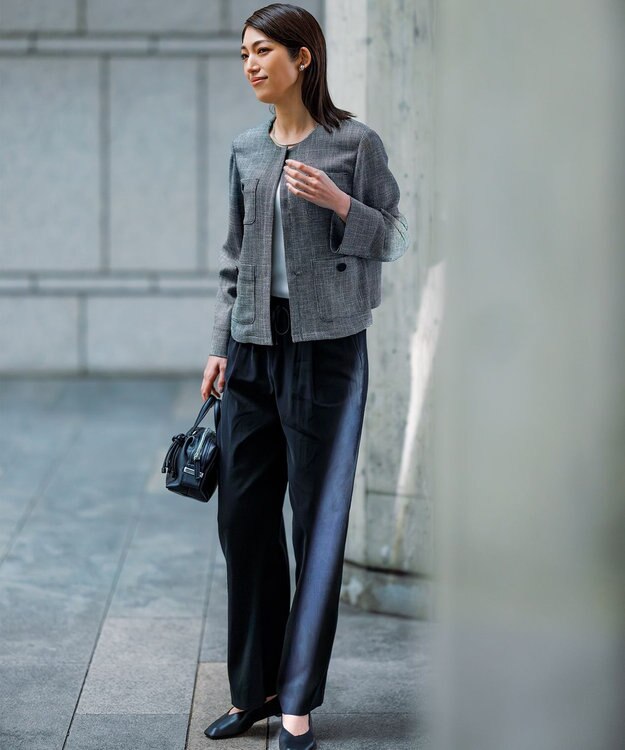 23区 【洗える】リネンレーヨンストレッチ ドロスト パンツ ブラック系