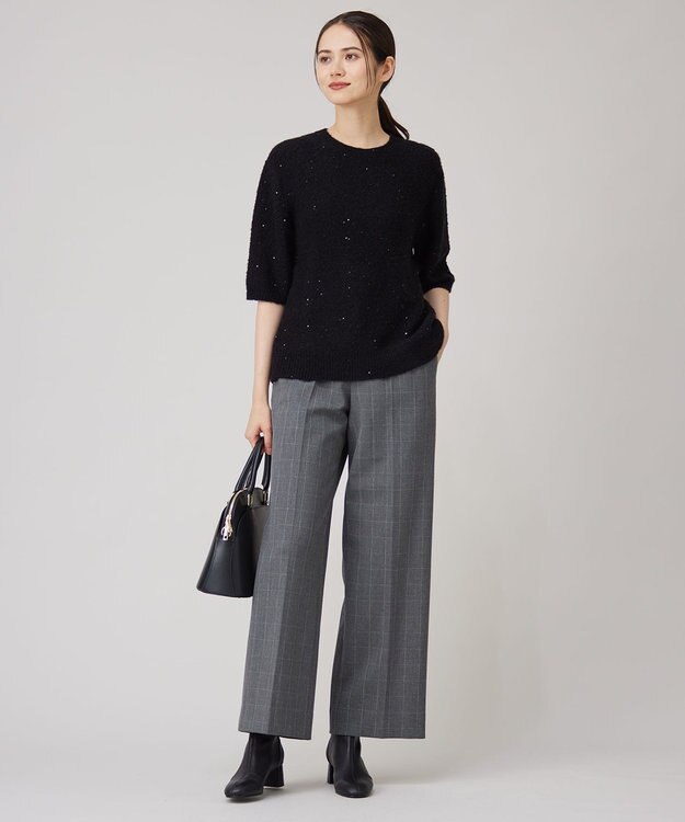 自由区 【撥水加工・洗える】TRギャバ裏起毛チェック柄ワイド パンツ グレーチェック