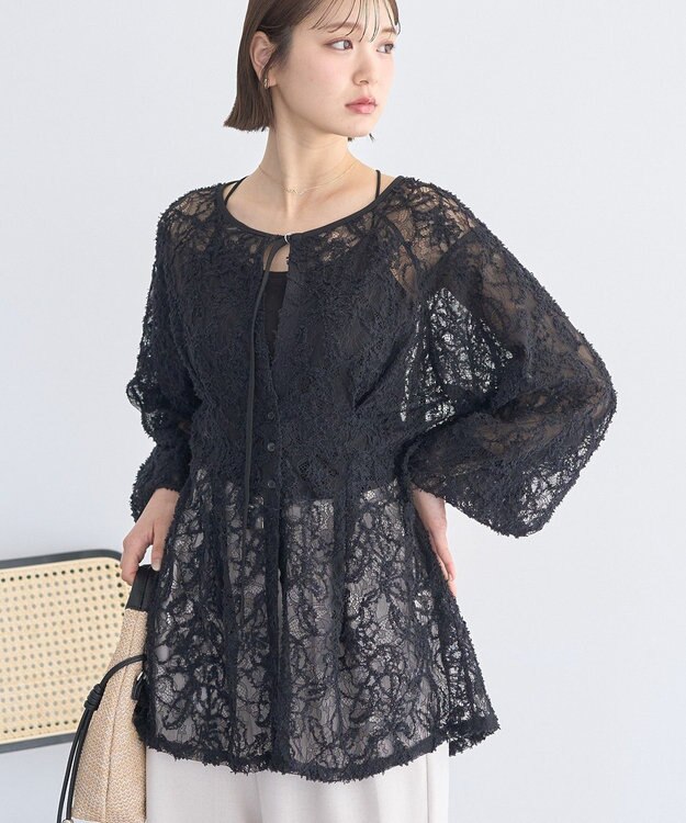 earth music&ecology レースフラワーブラウス Black