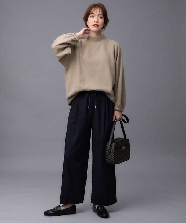 ANY 【洗濯機可能/ストレッチ/ウエストゴム】ウールライク2タックストレートパンツ ネイビー