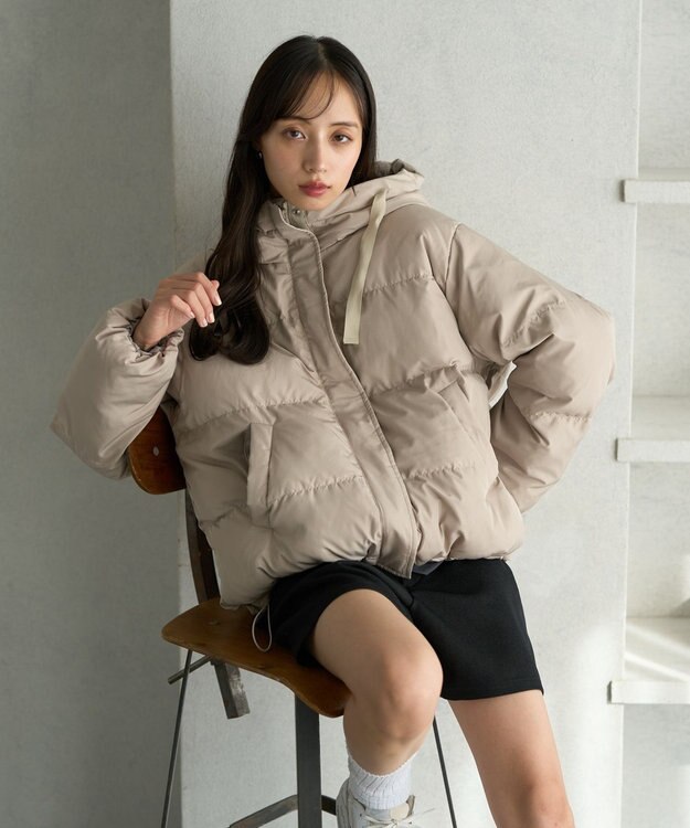 earth music&ecology フーディーパファーブルゾン ベージュ