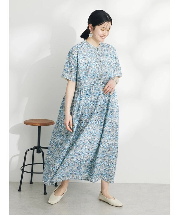 CRAFT STANDARD BOUTIQUE インド綿アラベスク柄ワンピース Blue