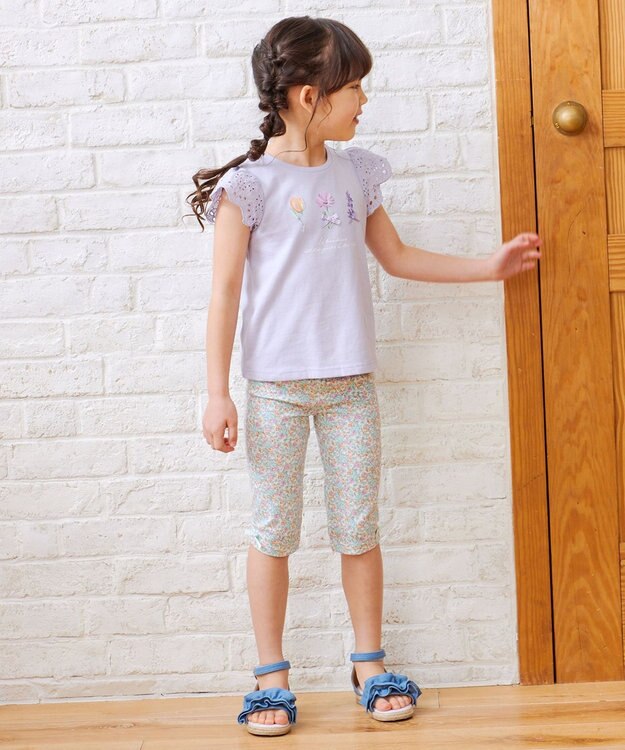 ANY KIDS フラワー スパンコール Tシャツ サックスブルー