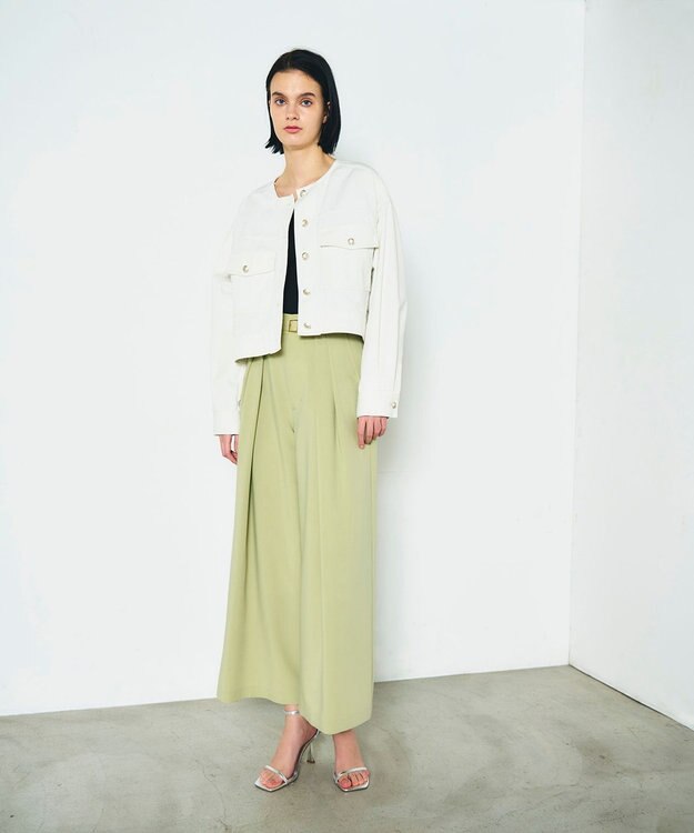 GRACE CONTINENTAL ツータックベルトワイドパンツ ライトグリーン